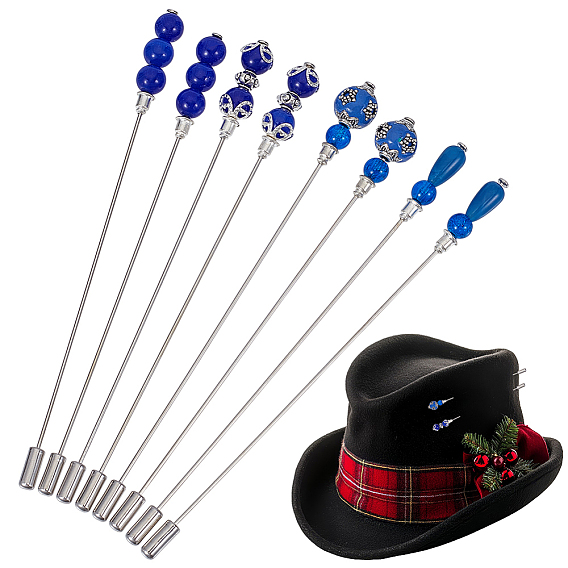 8 шт. 4 стили кошачий глаз, стеклянные и акриловые бусины с латунными брошами, платина