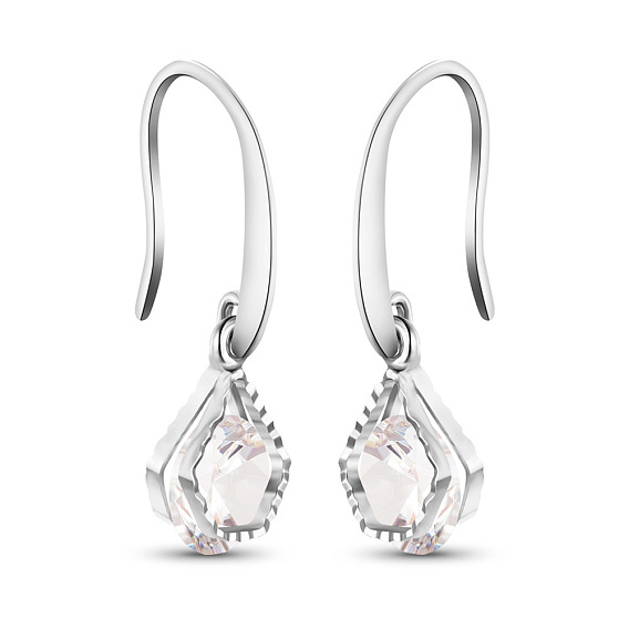 Luxury Brass Dangle Earrings, Pentagon with AAA Cubic Zirconia, 28mm, Pin: 1x0.7mm