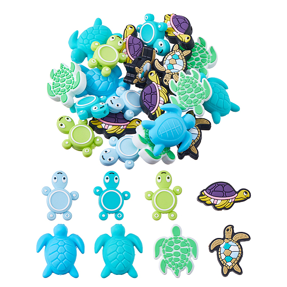 16Pcs 8 Styles Food Grade Eco-Friendly Silicone Beads, Sea Turtle