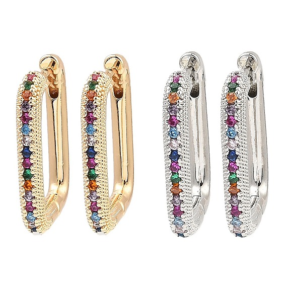 Латунные микро проложить серьги обруча кубического циркония, прямоугольные