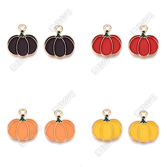 24Pcs 4 Colors Thanksgiving Day Theme Alloy Enamel Pendants, Light Gold, Lead Free & Cadmium Free, Pumpkin