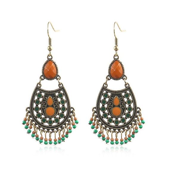 Boho Tibetan Style Alloy Dangle Earrings, Enamel Style, Teardrop
