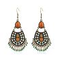 Boho Tibetan Style Alloy Dangle Earrings, Enamel Style, Teardrop