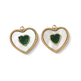 304 подвески из нержавеющей стали, сердце прелести, с раковиной и горный хрусталь, ионное покрытие (ip)