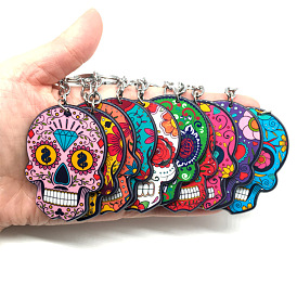 Colorful Acrylic Skull Keychain Halloween Mexican Holiday Ornament Skull Gift