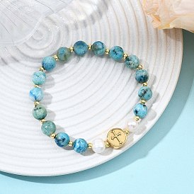 Эластичные браслеты для женщин из натурального драгоценного камня гемиморфита, культивированного пресноводного жемчуга и латунных бусин., круглый и крест, с 304 из нержавеющей стали бусы