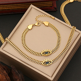 Stylish Eye Necklace Set with Flat Chain - Fashionable Stainless Steel Jewelry (N1049)