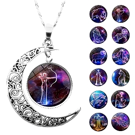 Glass Pendant Necklaces, Alloy Moon Pendant Necklaces