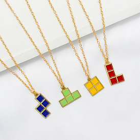 Cartoon Tetris Game Module Pendant Necklace Fashionable Friend Jewelry