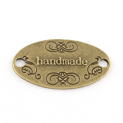 Tibetan Style Alloy Links, Lead Free, Oval with Word handmade, 31x18x1.5mm, Hole: 3mm, about 325pcs/1000g