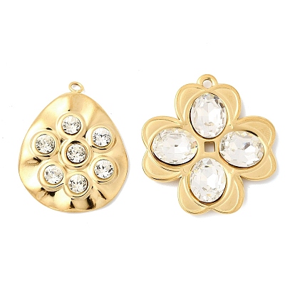 304 Подвески из нержавеющей стали и хрустальных стразов, золотые