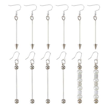 6 paires 3 styles boucles d'oreilles pendantes en alliage, avec crochets et barre en argent sterling, décorations de pendentifs à perles pour la création de bijoux et autres loisirs créatifs