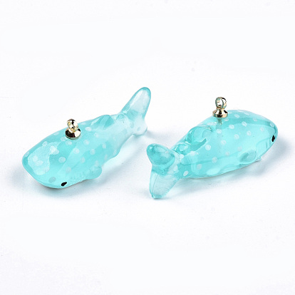 Transparent Epoxy Resin Pendants, with Golden Tone Metal Finding, Whale Shape