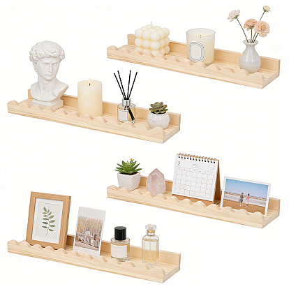 4 étagères flottantes en bois (pièces), étagères de rangement murales, rectangle