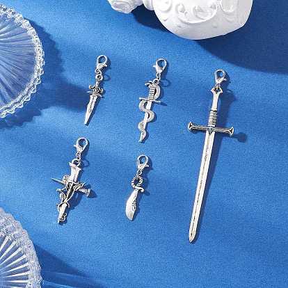 5 шт. подвеска-меч из сплава в тибетском стиле, с карабин-лобстерами 