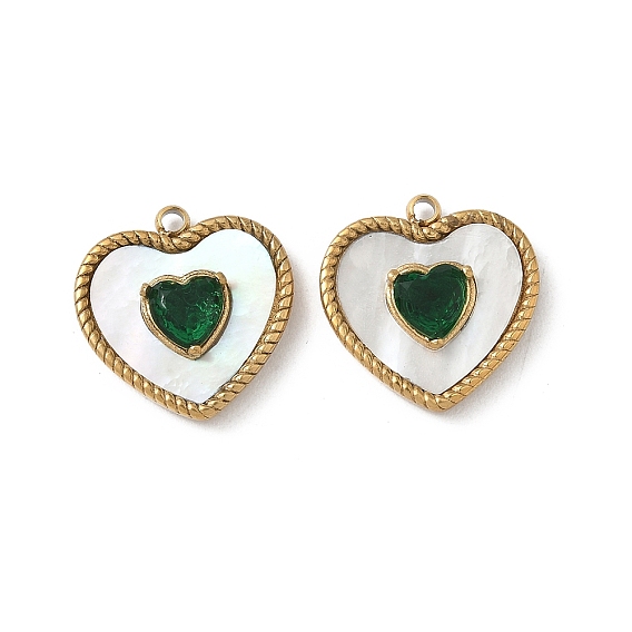 304 подвески из нержавеющей стали, сердце прелести, с раковиной и горный хрусталь, ионное покрытие (ip)