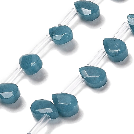 Окрашенные, Природные Аквамарин бисер нитей, граненые, слеза, Топ пробуренной