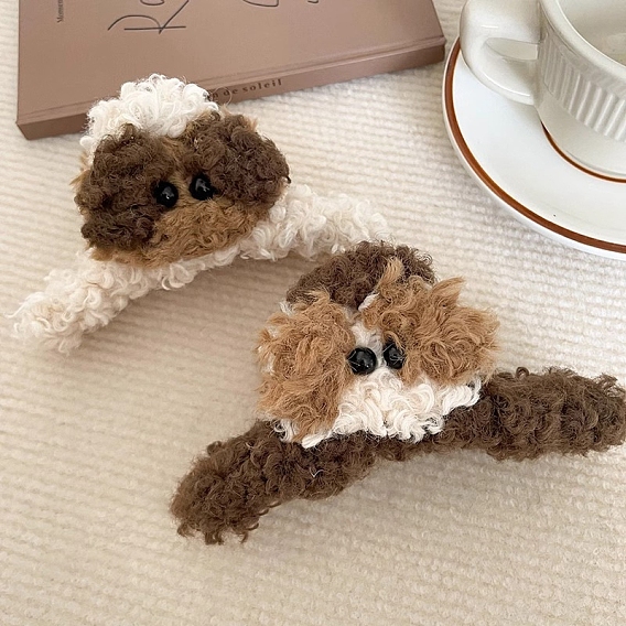 Кудрявый милый щенок шерстяной фетр заколки-коготь, женские заколки для густых волос