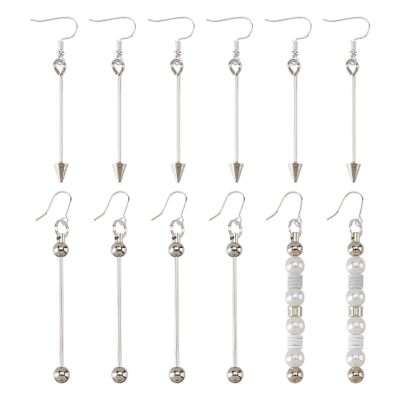 6 paires 3 styles boucles d'oreilles pendantes en alliage, avec crochets et barre en argent sterling, décorations de pendentifs à perles pour la création de bijoux et autres loisirs créatifs