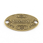 Tibetan Style Alloy Links, Lead Free, Oval with Word handmade, 31x18x1.5mm, Hole: 3mm, about 325pcs/1000g
