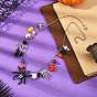 Halloween Alloy Spider Skeleton and Round Natural Gemstone Multi Pendant Bib Necklaces for Women, with 304 Stainless Steel Cable Chains, Antique Silver & Stainless Steel Color