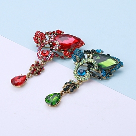 Teardrop with Flower Rhinestone Pins, Alloy Brooches for Girl Women Gift