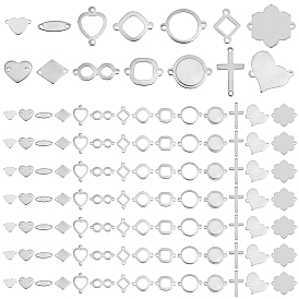 PandaHall Elite 112Pcs 14 Styles 201 Stainless Steel Connector Charms, Heart & Flat Round & Oval & Cross & Flower & Rhombus