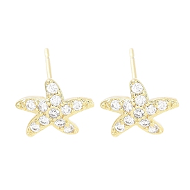 Brass Pave Clear Cubic Zirconia Stud Earring, Starfish