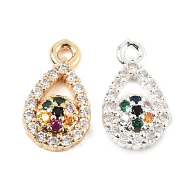 Brass Micro Pave Colorful Cubic Zirconia Charms, Teardrop Charms