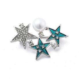 Alloy Enamel Brooch, with Rhinestone and ABS Imitation Pearl, Star