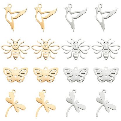 16Pcs 8 Style 201 Stainless Steel Pendants, Laser Cut, Mixed Shape