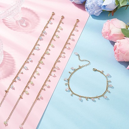 4 шт. 4 стили кошачий глаз круглая кисточка 304 браслеты на ногу из нержавеющей стали витая цепь для женщин, золотые