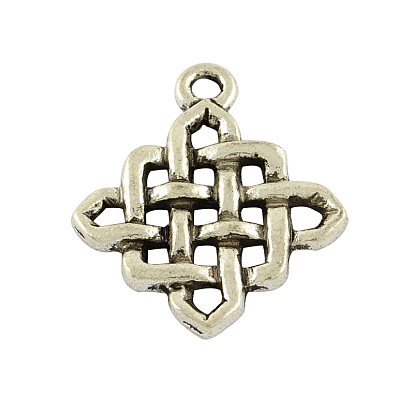 Tibetan Style Alloy Chinese Knot Pendants, Lead Free , 25x21x2mm, Hole: 2mm, about 438pcs/1000g