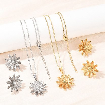 304 Комплект из ожерелий и серег-гвоздиков из нержавеющей стали для женщин, цветок, вакуумное покрытие pvd