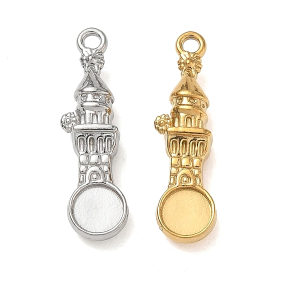 304 Stainless Steel Pendant Cabochon Settings, House Charms, Ion Plating(IP)