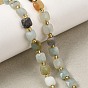 Natural Flower Amazonite Beads Strands, Faceted Square, with Seed Beads