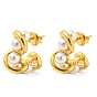 Ion Plating(IP) 304 Stainless Steel Stud Earrings, with Plastic Imitation Pearl