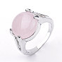 Natural Rose Quartz Rings, with Alloy Findings, Mixed Size, Mixed Shape, Platinum