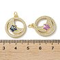 Brass Micro Pave Clear Cubic Zirconia Pendants, with Synthetic Opal and Jump Ring, Real 18K Gold Plated, Flat Round with Moon and Star