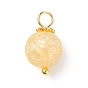 Frosted Dyed Synthetic Crackle Quartz Charms, with Golden Tone Brass Loops and Alloy Daisy Spacer Beads, Round