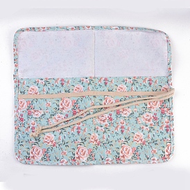 22 Slots Double Layer Art Paint Brushes Case, Roll Up Pen Holder Canvas Pouch Bag, Floral Pattern