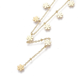 304 Stainless Steel Pendant Necklaces, with Cable Chains and Round Beads, Flower
