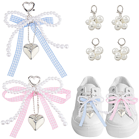 2 шт. 2 цветной полиэстер с цинковым сплавом брелок, с пластиковой имитационной жемчужиной, бант-сердце, с 4шт 2 стилями АБС-пластика, имитация жемчуга, подвесные украшения