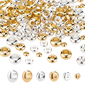 ARRICRAFT 120Pcs 6 Styles Brass Flat Round Spacer Beads, Lead Free & Cadmium Free & Nickel Free