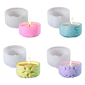 Christmas Theme DIY Silicone Candle Holders Molds, Resin Casting Molds, White, Flat Round