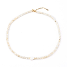 Collares de cuentas de concha naturales, con cuentas de cubo de latón, redonda y corazón, dorado