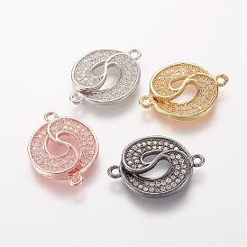 Brass Micro Pave Cubic Zirconia Links, Flat Round