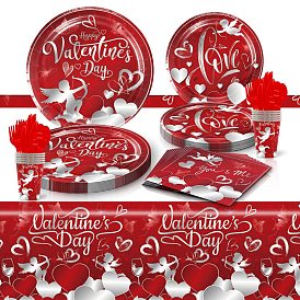 Christmas Party Disposable Tableware Set, Including Plates, Cups, Napkins, Spoons, Forks, Knives, Tablecloth and Banner