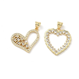 Латунные микропаве прозрачные подвески с фианитом, долговечный, стойки покрытие, без свинца и без кадмия, шарма сердца