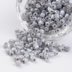 6/0 Cube Ceylon Round Hole Glass Seed Beads, 3.5~4x2.5~3mm, Hole: 0.5mm, about 5500pcs/450g